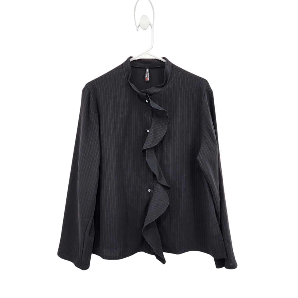 Babette Women's Stripes Ruffle Button Front Suit Blazer Jacket